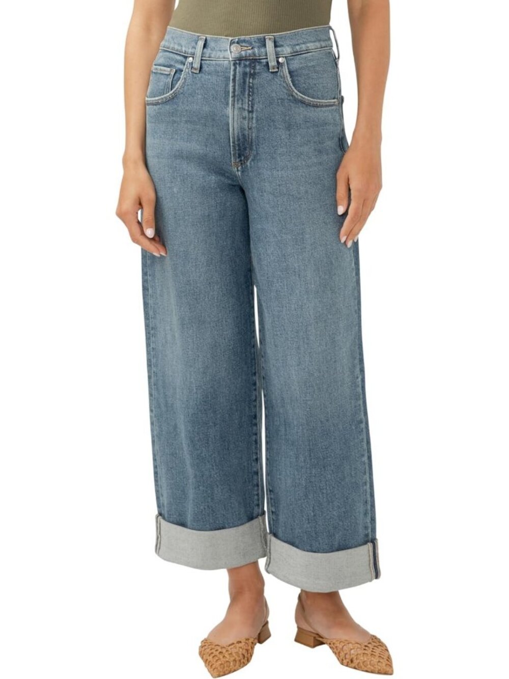 High Rise Wide Leg Crop Jeans for Women - Stylish Silver Wash, Comfortable Fit